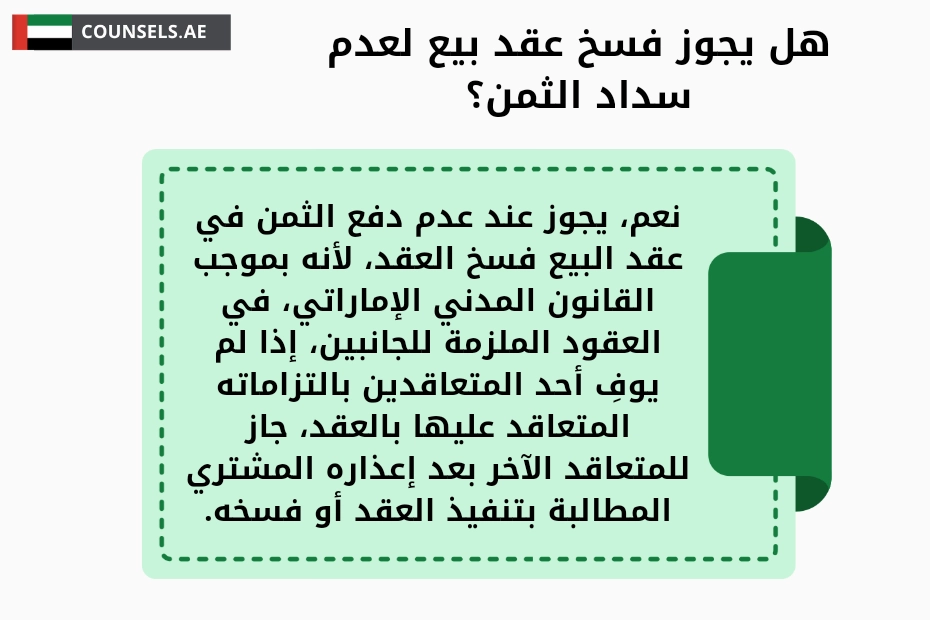 صيغة انذار فسخ عقد بيع لعدم سداد باقى الثمن